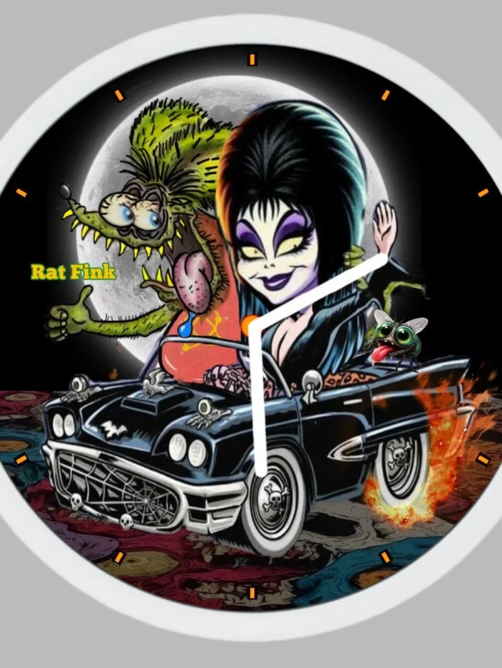 Rat Fink Elvira Retro Monster Car Clock Face - Black & Purple